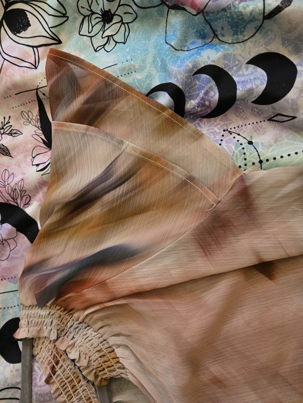 Democracy Watercolor Smocked-Neck Flutter Sleeve Top - Blush Multi - Picture 2 of 7